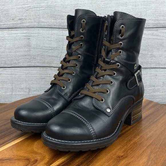 Taos Crave Classic Black Full Grain Leather Lace Up Mid Boot Side Zip Women’s 7 - Picture 2 of 13